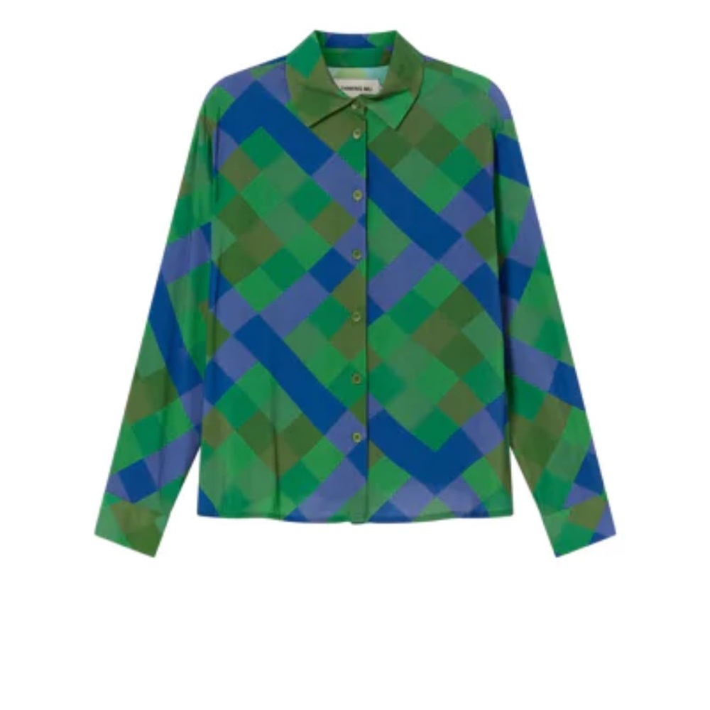 Thinking Mu NWT Women’s Kati Green Plaid Long Sleeve Button Down Blouse Size XS